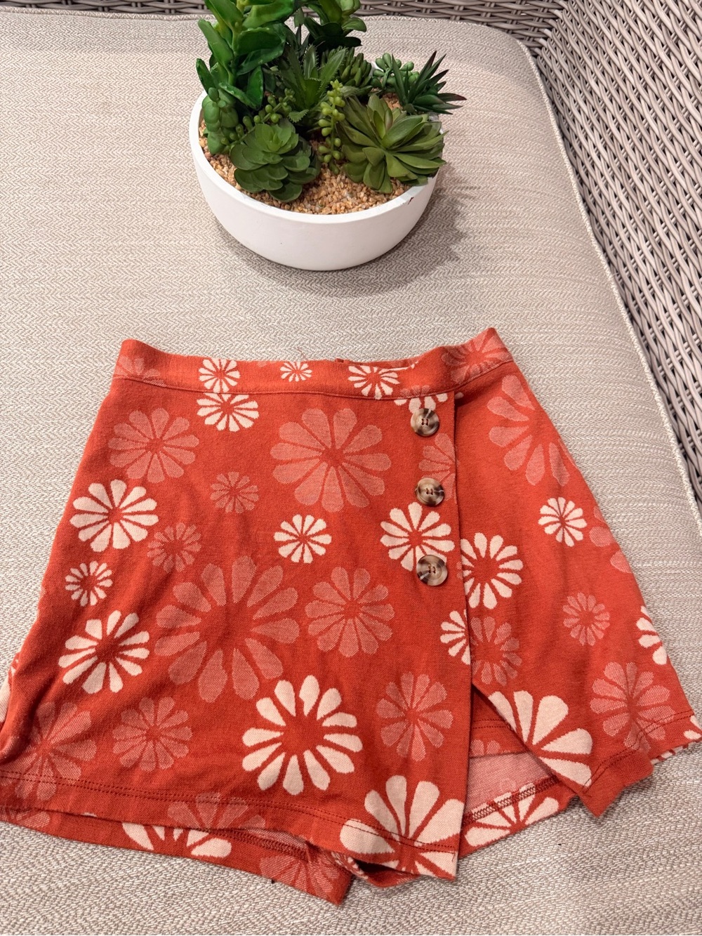Altar'd State Orange Floral Wrap Skater Skiort with Button Accents